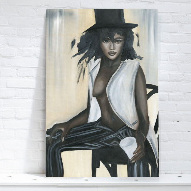 painting go black woman with a hat and cigarette