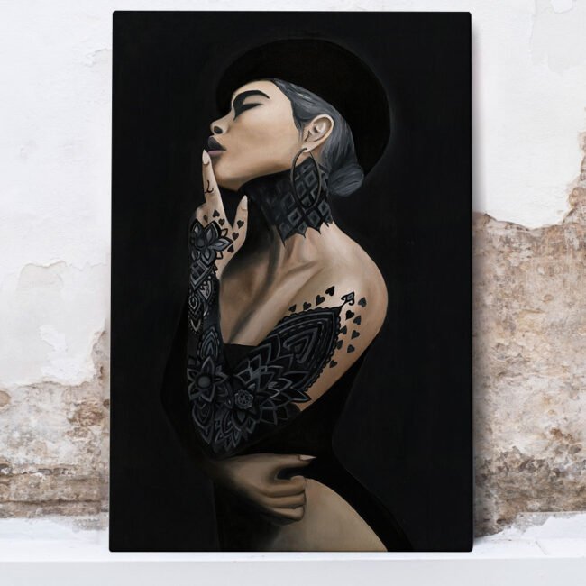 painting of a woman with tattoos