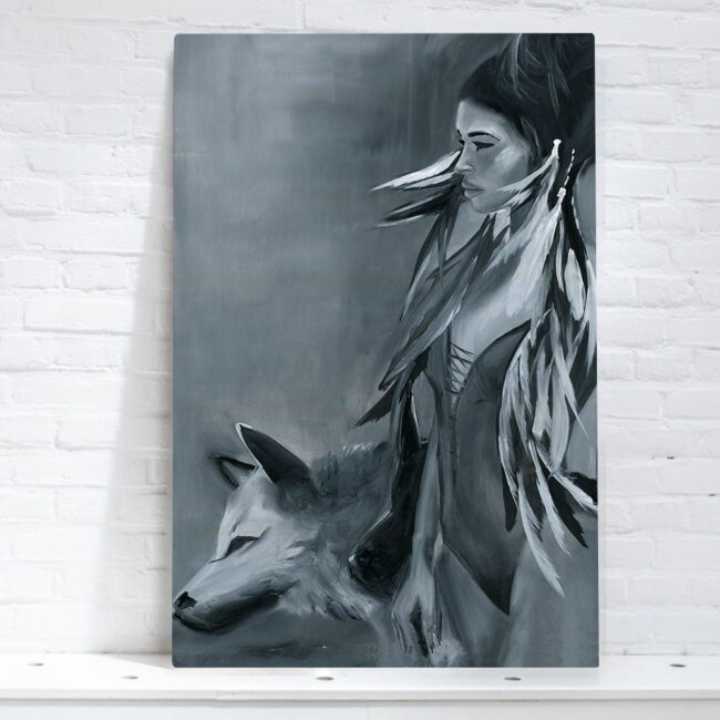 woman with wolves art canvas painting for sale big