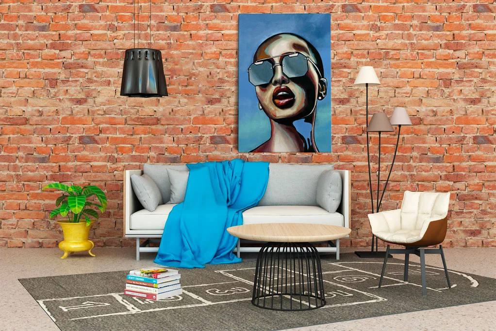 handmade paintings of woman with glassess